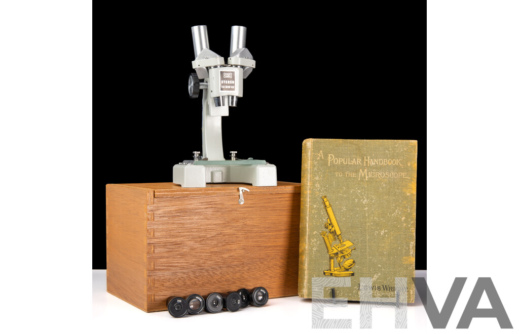Science World Microscope in Wooden Case Along with a Popular Handbook of the Microscope, L Wright, 1895