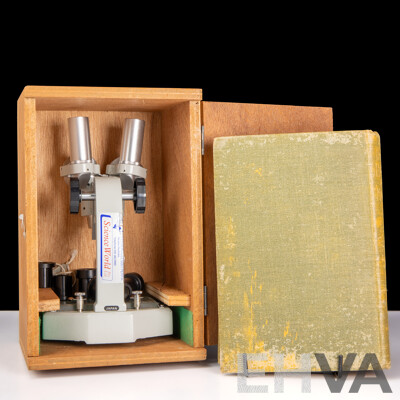 Science World Microscope in Wooden Case Along with a Popular Handbook of the Microscope, L Wright, 1895