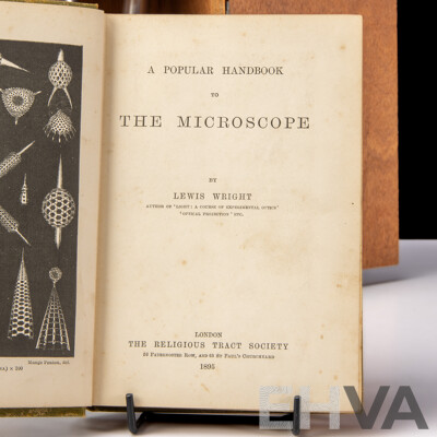 Science World Microscope in Wooden Case Along with a Popular Handbook of the Microscope, L Wright, 1895