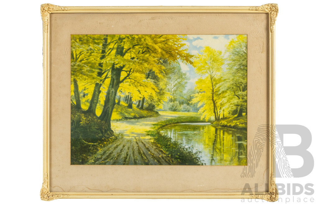 Collobsen (20th Century), The Sunlit Glade, Original Vintage Lithographic Print After Original, 44H x 52W cm (frame)