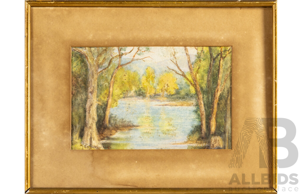 George Ansdell (19/20th Centuries, British-Born Australian, 1880-1972), Autumn Reflections, Original Vintage Watercolour, 28H x 37W cm (frame)