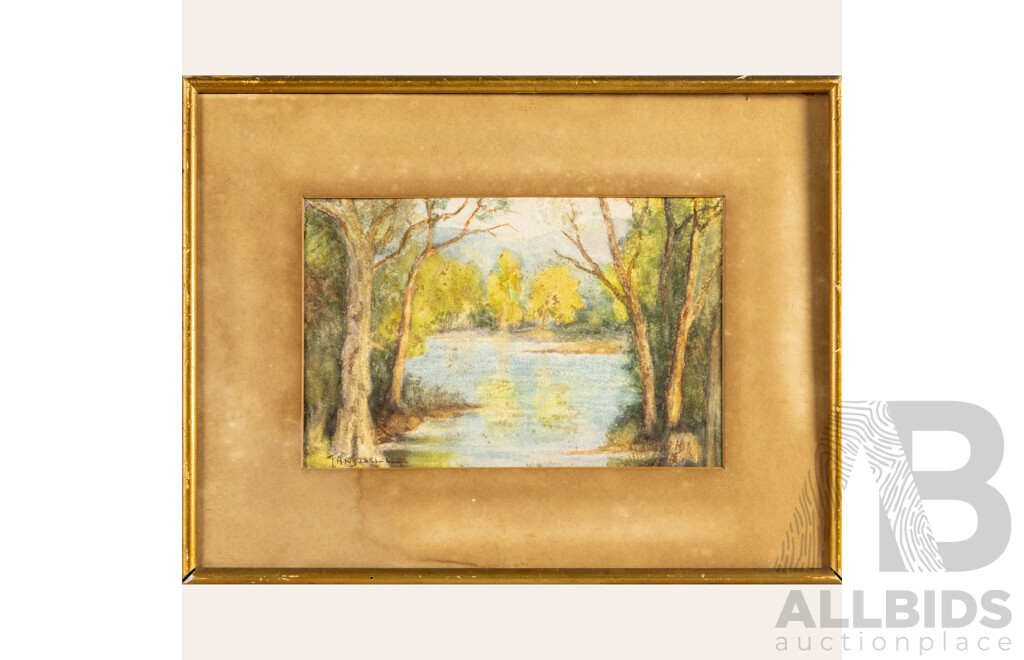 George Ansdell (19/20th Centuries, British-Born Australian, 1880-1972), Autumn Reflections, Original Vintage Watercolour, 28H x 37W cm (frame)