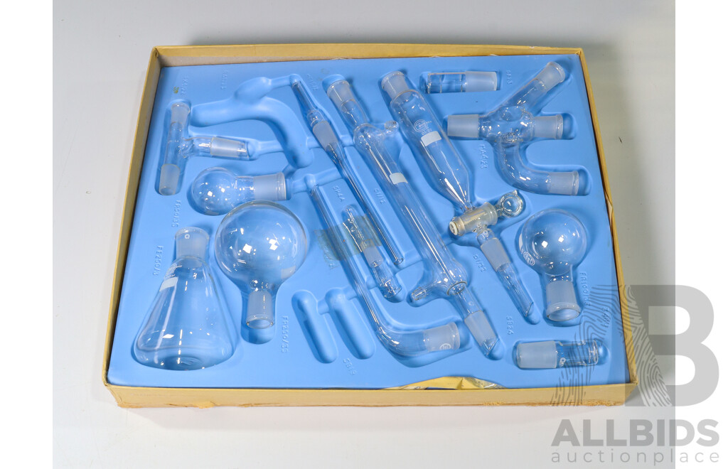 Collection of Vintage Scientific Glass in Original Packaging with Stand