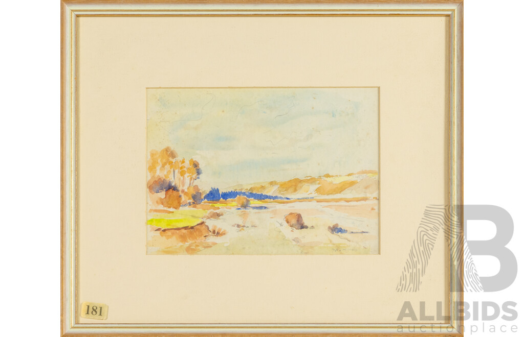 Benjamin Edwin Minns (19/20th Centuries, Australian, 1864-1937), The Quiet Creek (c1910s), Original Antique Pencil & Watercolour, 34H x 41W cm (frame)