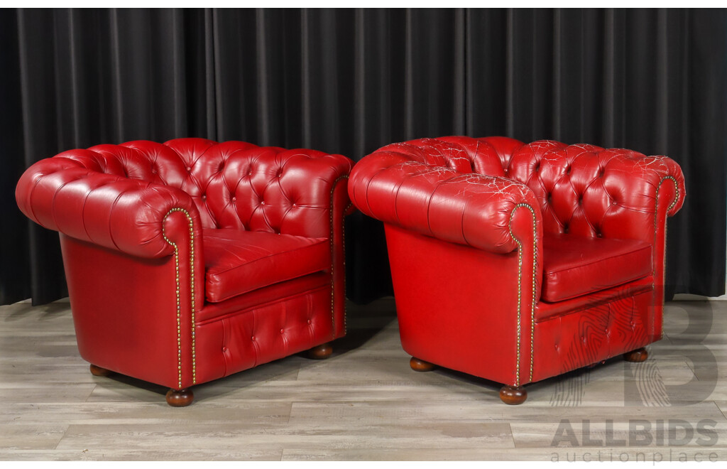 Vintage Red Leather Three Piece Chesterfield Style Lounge Suite