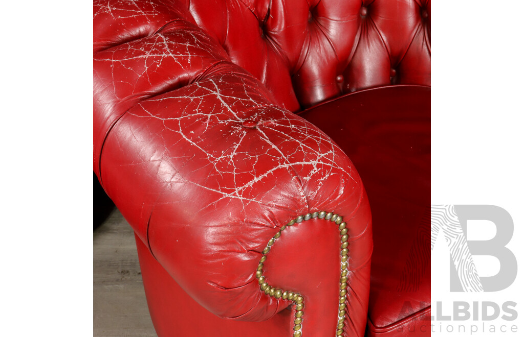 Vintage Red Leather Three Piece Chesterfield Style Lounge Suite