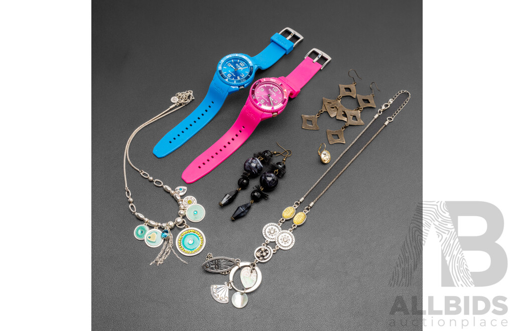 Collection of Necklaces, Earrings & Watches - Lot of 7