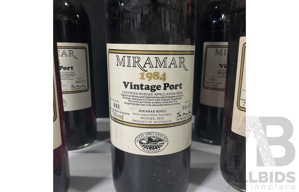 Set of Six Miramar 1984 Vintage Port Wine