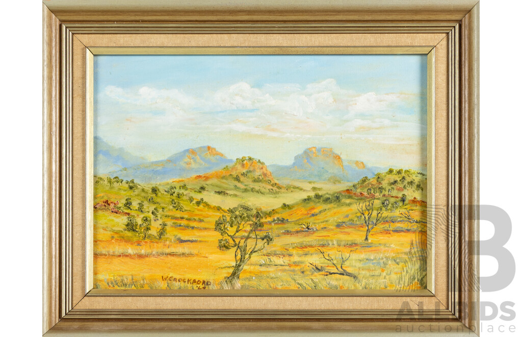 W. Crockford, (20th Century, Australian), Hammersley Ranges [WA], Wonderful Original Vintage Oil on Canvas Board, 35 x 45 cm (frame)