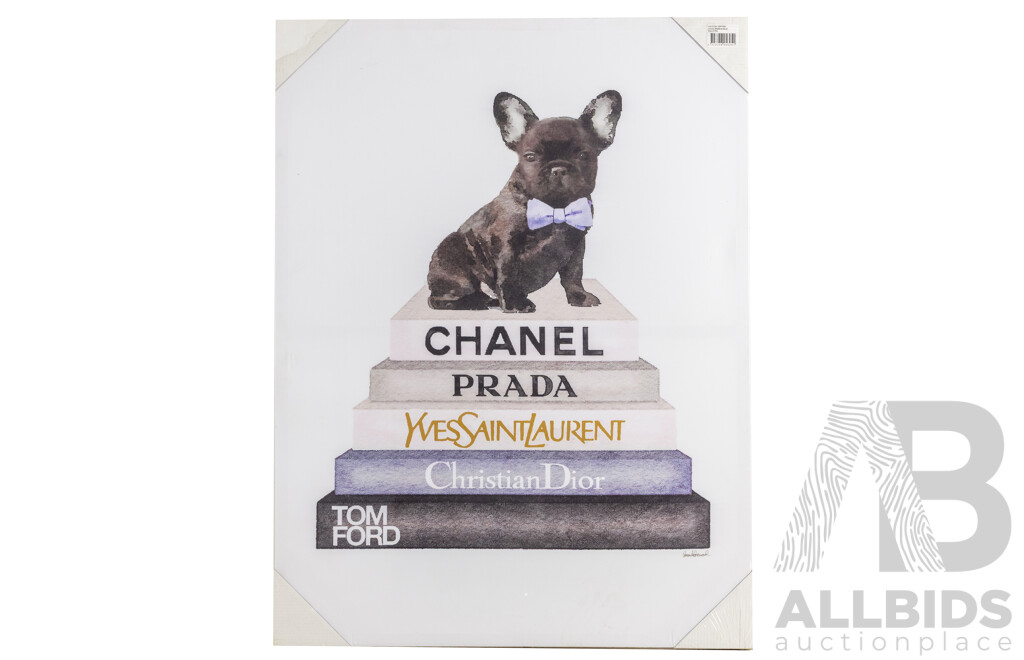 Stupell Industries Book Stack a Mix French Bull Dog Atop Designer Books, Reproduction Canvas Print After Original Watercolour, 80 x 60 cm
