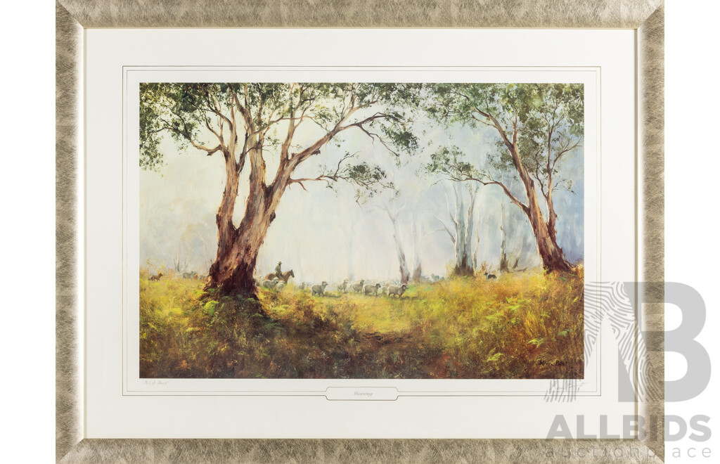 Kevin Best OAM, (20th Century, Australian, 1932-2012), Mustering, Signed and Editioned Print of Original Oil, 73 X 95 cm (frame)