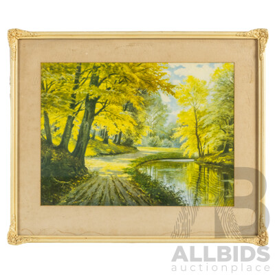 Collobsen (20th Century), The Sunlit Glade, Original Vintage Lithographic Print After Original, 44H x 52W cm (frame)