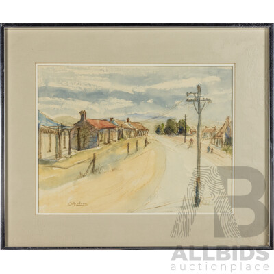 Enid Colquloun (20th Century, Australian, 1927-), Edge of Town, Braidwood NSW, Original Vintage Watercolour, 52H x 62W cm (frame)
