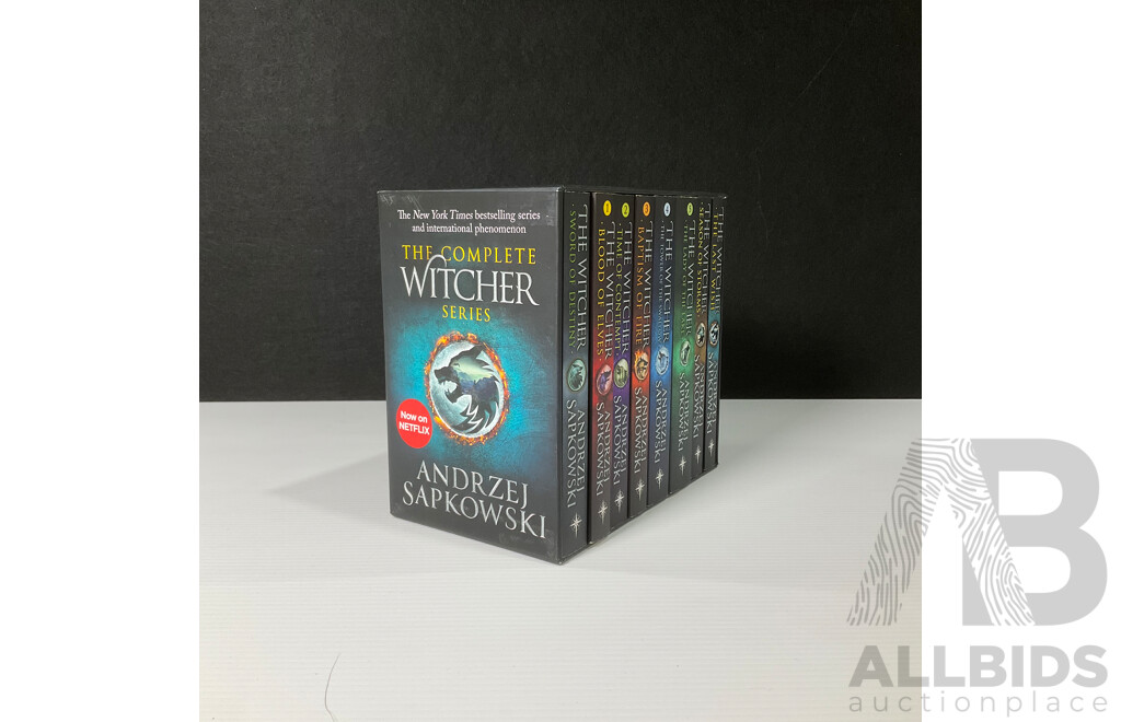 Collection of Fantasy Books Including the Complete Witcher Boxed Set and Two Fine Binding Editions