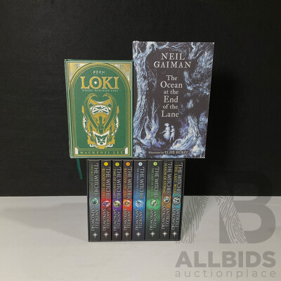 Collection of Fantasy Books Including the Complete Witcher Boxed Set and Two Fine Binding Editions