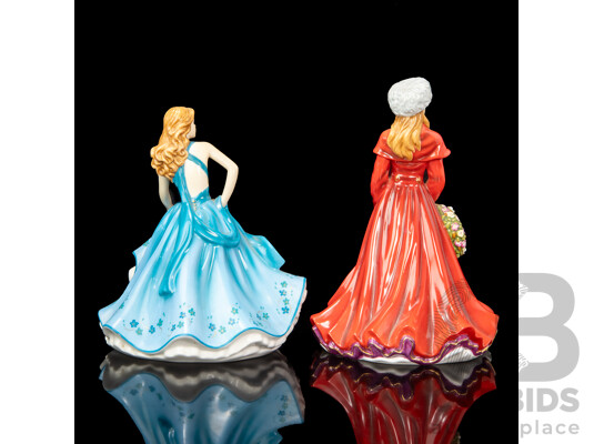 Pair of Glazed Porcelain Lady Figures by Royal Doulton