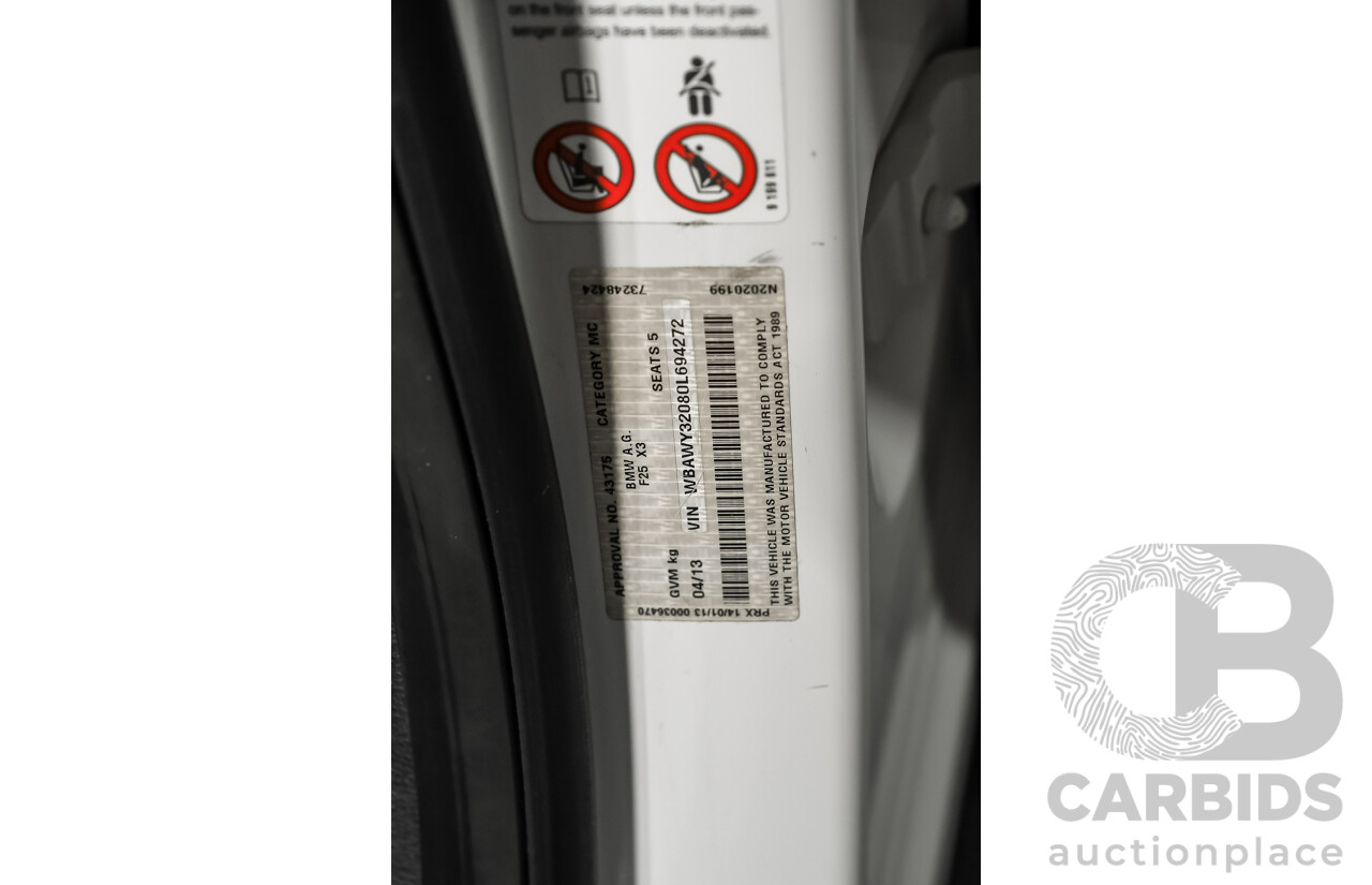 04/2013 BMW X3 xDrive20d F25 4d Wagon White Turbo Diesel 2.0L