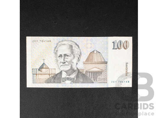 Australian 1985 One Hundred Dollar Note, Johnston/Fraser, ZEY 704168, R609