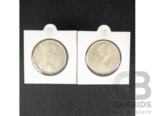 Two Australian 1966 UNC Round Silver Fifty Cent Coins .800