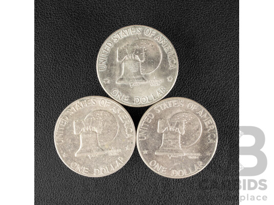 Three USA 1976 One Dollar Coins, Bicentenial