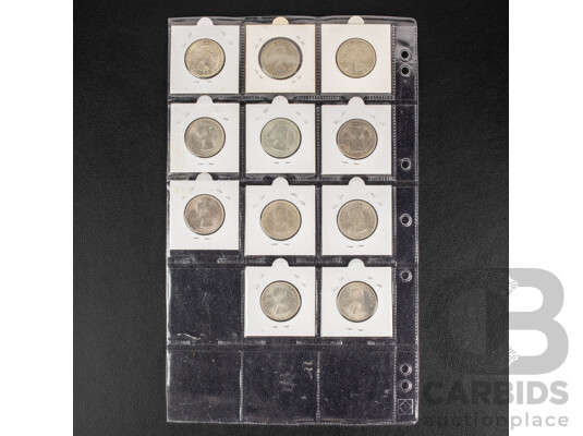 Eleven Australian Silver Florins QE2 set 1953-1963 florins, a/UNC