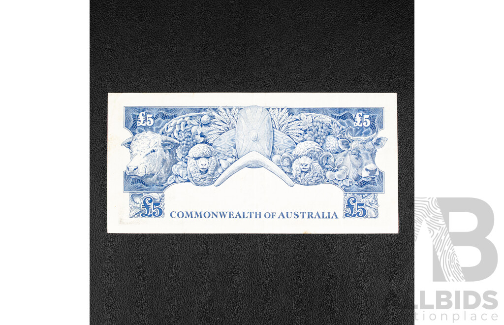 Australian 1960 Five Pound Note Coombs/Wilson TC76 128214, R50.