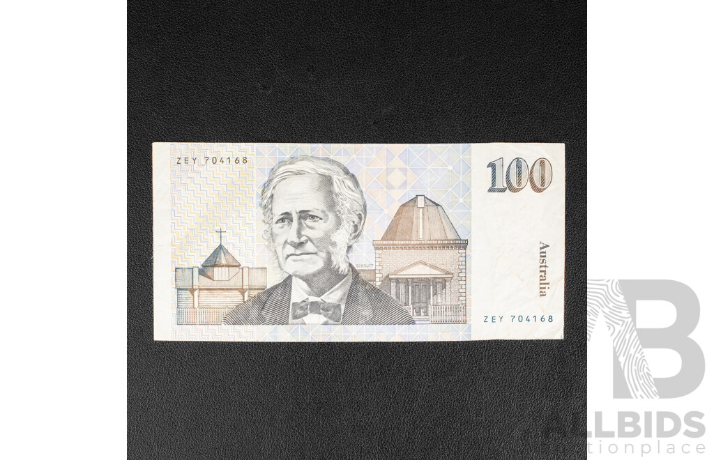 Australian 1985 One Hundred Dollar Note, Johnston/Fraser, ZEY 704168, R609