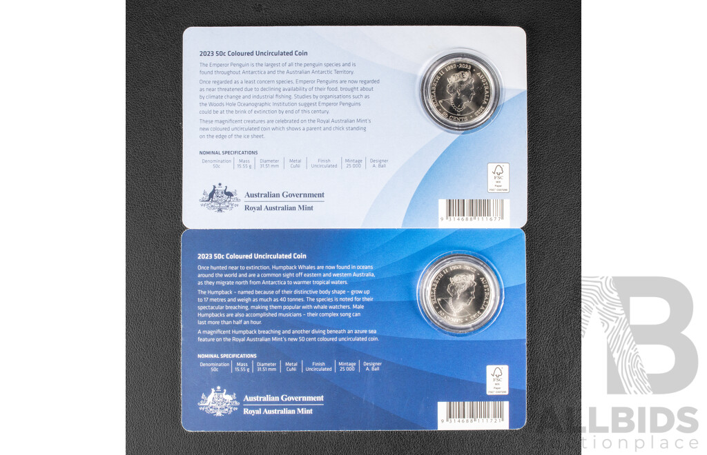 Australian 2023 Antarctic Coloured 50c coins.