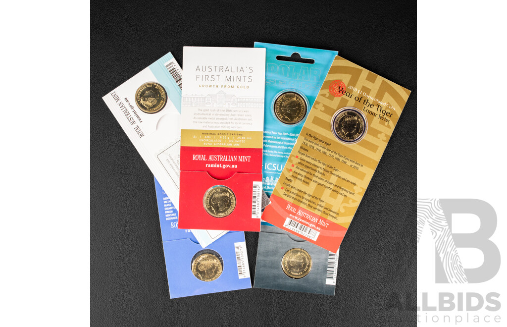 Six Australian Commemorative One Dollar Coins 2007, 2010, 2013, 2016, 2017.