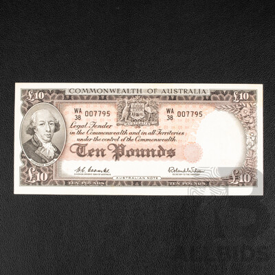 Australian 1960 Ten Pound Note, Coombs/Wilson, WA38 007795, R63