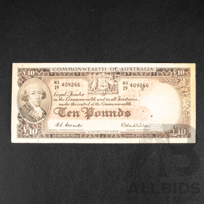 Australian 1954 Ten Pound Note Coombs/Wilson, WA19 409266, R62