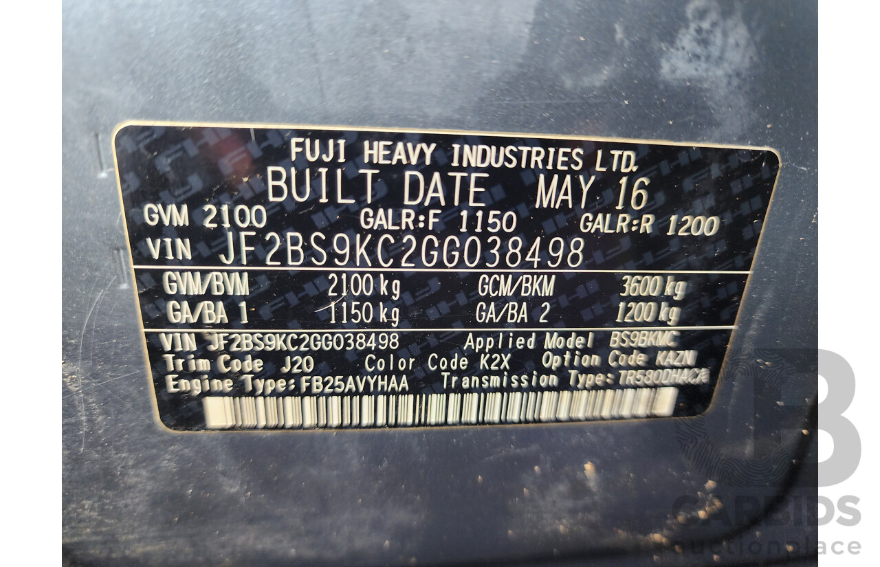 06/2016 Subaru Outback 2.5i Premium MY16 4d Wagon Grey 2.5L