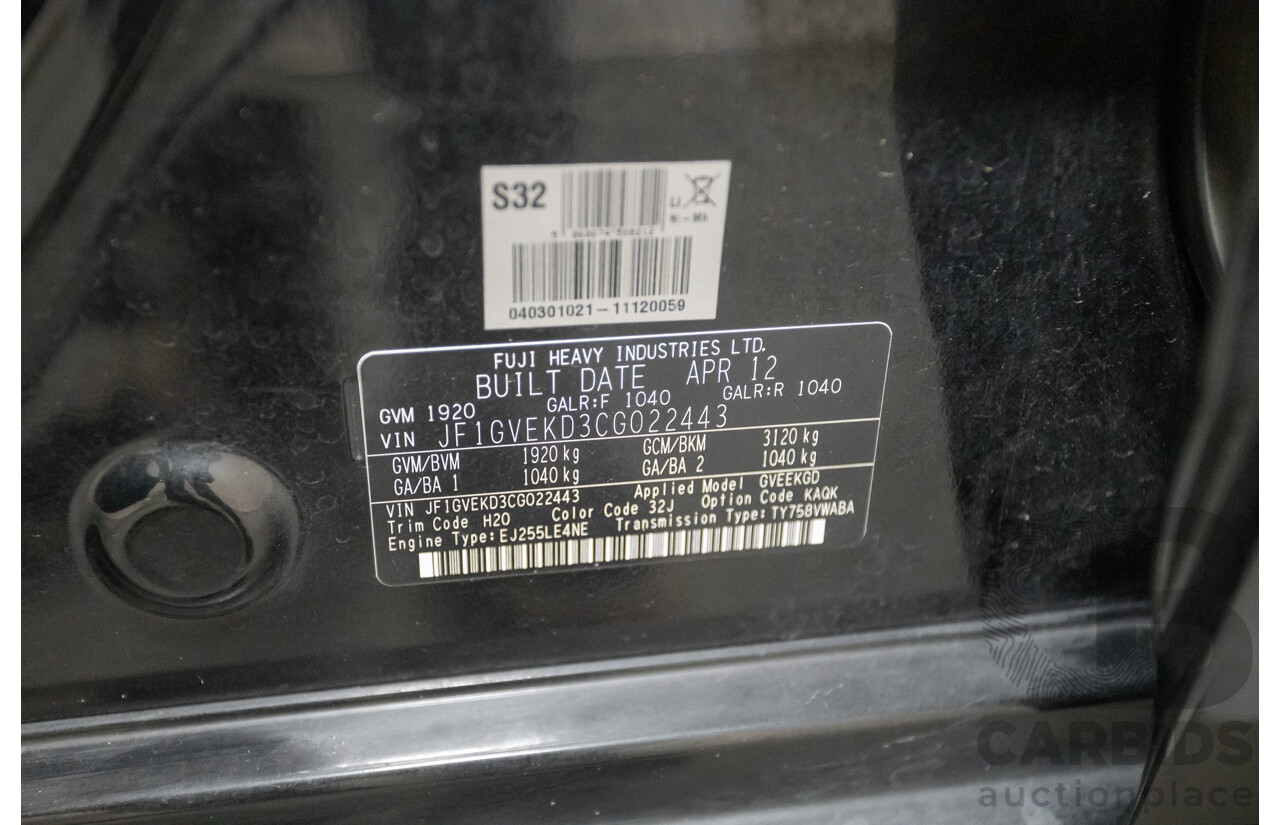 6/2012 Subaru WRX (AWD) MY12 4d Sedan Obsidian Black Pearl Turbo 2.5L