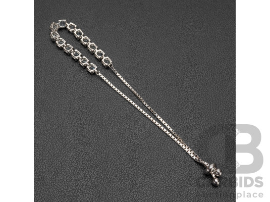925 Sterling Silver & Aquamarine Half Tennis Bracelet with Adjustable Sizing