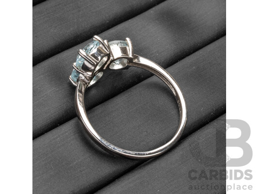 925 Sterling Silver & Aquamarine Trilogy Dress Ring - Size P