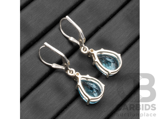 Pair of 925 Sterling Silver, Topaz & Diamonds Earrings - 4.67gms