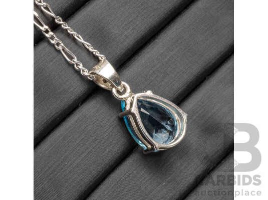 925 Sterling Silver, Topaz & Diamond Necklace, Length - 45.5cms