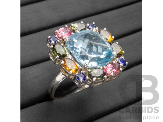 925 Sterling Silver Multi Stone Fancy Dress Ring - Size Q.5