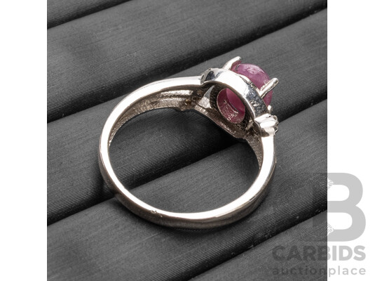 925 Sterling Silver Ruby & Diamond Ring - Size O