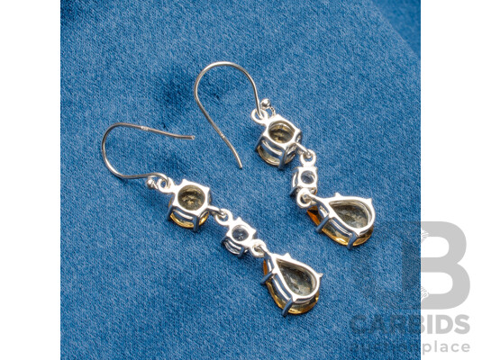 925 Sterling Silver Citrine & Topaz Drop Earrings - 5.78gms