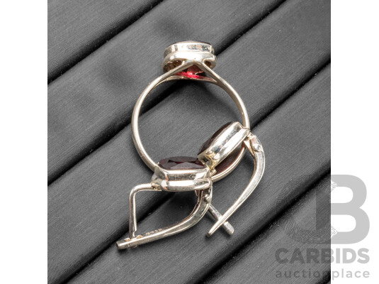 925 Sterling Silver Garnet Ring & Earrings Set