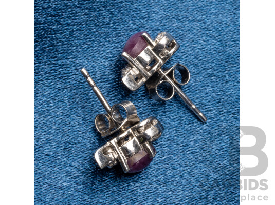 925 Sterling Silver Ruby & Diamond Stud Earrings - 2.67gms