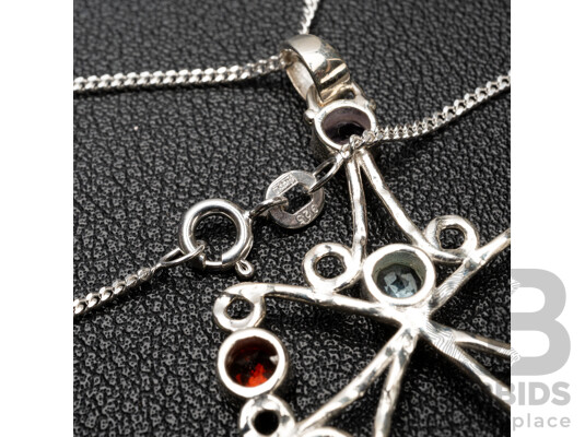 925 Sterling Silver Multi Gemstone Chakra Necklace. Length - 46cms