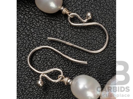 925 Sterling Silver & Cultured Pearl Drop Earrings - 10.29gms