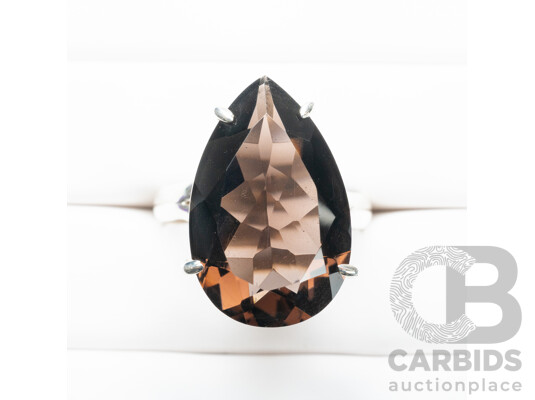 925 Sterling Silver & Smoky Quartz Cocktail Ring - Size Q