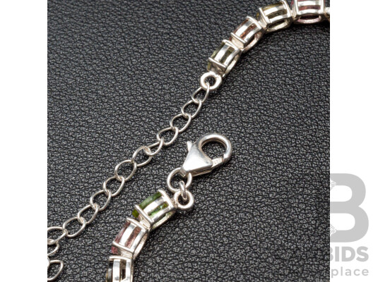 925 Sterling Silver Multi Colour Tourmaline Tennis Bracelet. Length - 20.5cms