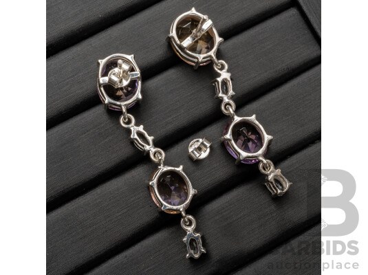 925 Sterling Silver, Ametrine & Topaz Drop Earrings - 7.58gms