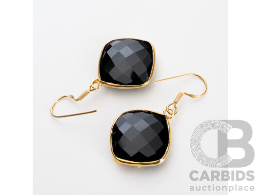 925 Sterling Silver Gold Plated Floral Inspired Onyx Earrings - 8.31gms