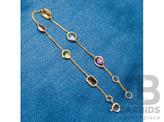 Gold Plated 925 Sterling Silver & Natural Multi Gemstone Bracelet - 18cms