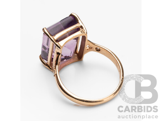 Rose Gold Plated 925 Sterling Silver Amethyst & Diamond Cocktail Ring - Size P.5